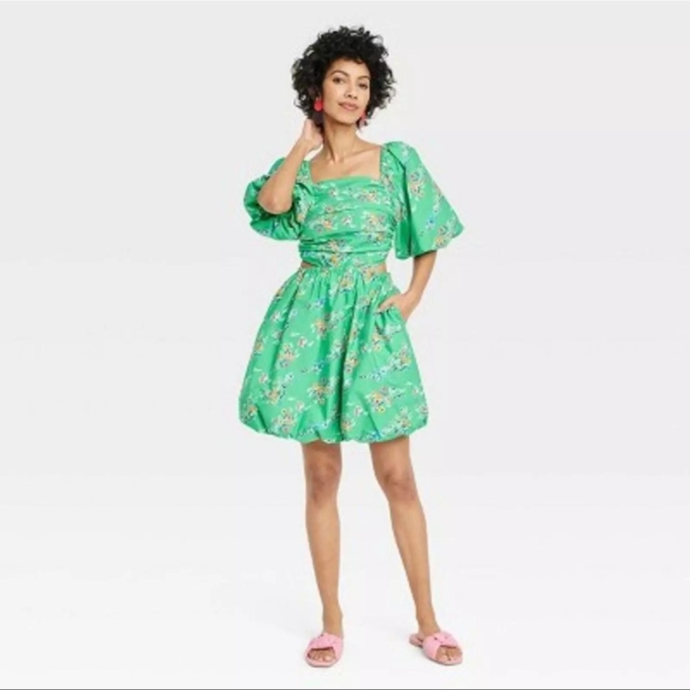 A New Day Women's Puff Short Sleeve Cut Out Bubble A-Line Dress - Size Medium